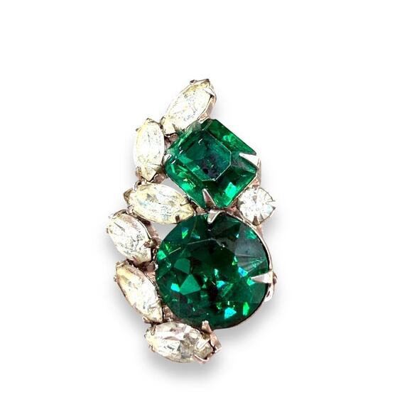 1 pc Runway Hattie Carnegie Clip Earring Emerald Green & Crystal - Picture 2 of 5